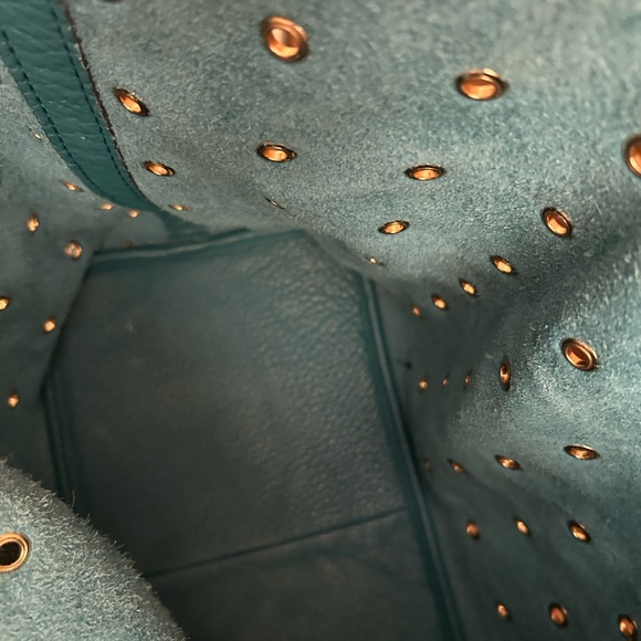 Michael Kors Teal Leather Eyelet Shoulder Bag - Picture 8 of 16